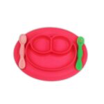 Chanak Baby Food Oval Tray - Silicon Plate with Multiple Compartments & Two Spoons (Pink)