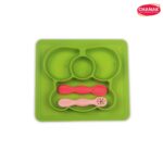 Chanak Baby Food Tray - Silicon Plate with Multiple Compartments & Two Spoons (Light Green)