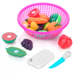 Chanak's Fruits and Vegetables Set in One Basket with Chopper Board & Knife for Kids, Fruit & Vegetable Combo (Pink Basket)