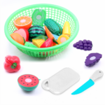 Chanak's Fruits and Vegetables Set in One Basket with Chopper Board & Knife for Kids, Fruit & Vegetable Combo (Green Basket)