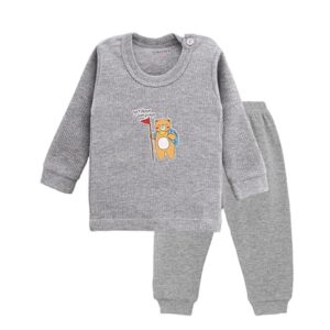 CUCUMBER Baby's Winter Wear Thermal Upper Full Sleeves Body Warmer Top Sweater and Lower Pyjama Bottoms (Grey, 6-12 Month Baby)