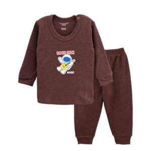 CUCUMBER Baby's Winter Wear Thermal Upper Full Sleeves Body Warmer Top Sweater and Lower Pyjama Bottoms (Brown, 6-12 Month Baby)