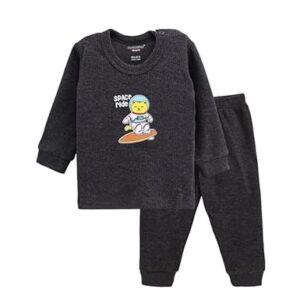 CUCUMBER Baby's Winter Wear Thermal Upper Full Sleeves Body Warmer Top Sweater and Lower Pyjama Bottoms (Black, 3-6 Month Baby)