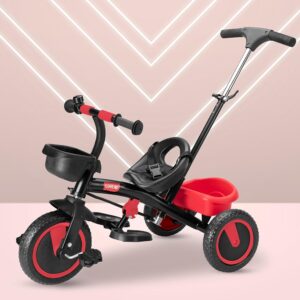 Luvlap Elegant Lite Kids' Tricycle with Push Bar, Full Metal Frame & Anti-Slip Pedals, 1.5 to 5 Years, Carrying Capacity up to 25 Kg, Red
