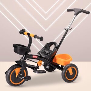 Luvlap Elegant Lite Kids' Tricycle with Push Bar, Full Metal Frame & Anti-Slip Pedals, 1.5 to 5 Years, Carrying Capacity up to 25 Kg, Orange