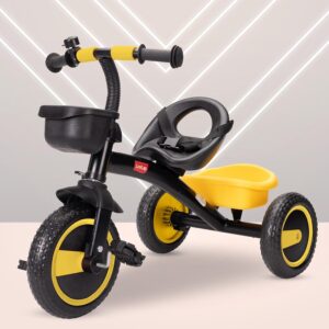 LuvLap Joy Baby Cycle/Tricycle for Kids, 1.5 to 5 Yrs, Upto 25Kg, Adjustable Safety Belt, Front & Rear Baskets, 2 Position Adjustment, Yellow