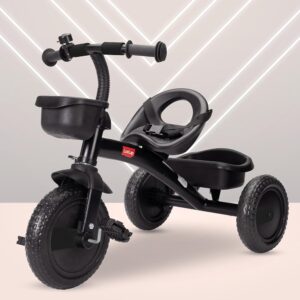 LuvLap Joy Baby Cycle/Tricycle for Kids, 1.5 to 5 Yrs, Upto 25Kg, Adjustable Safety Belt, Front & Rear Baskets, 2 Position Adjustment, Black