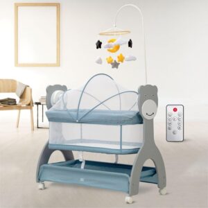 Mee Mee Sweet Love Automatic Electric Cradle for Baby | Remote Controlled 3 Gear Swing | Lightweight Baby Cot with Mosquito Net & Cot Mobile | Designed for 0-1.5 Years Kids |...