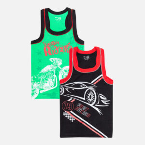 BODYCARE Boy's Kids Regular Fit Vest, 100% Cotton, Skin Friendly, Lightweight, Sleeveless Designs, Pack of 3 Print (Color & Print May Vary) Black & Green