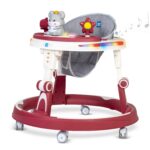 Mee Mee Baby Walker with 360° Rotating Wheels & Music for Safe Playtime (Maroon)